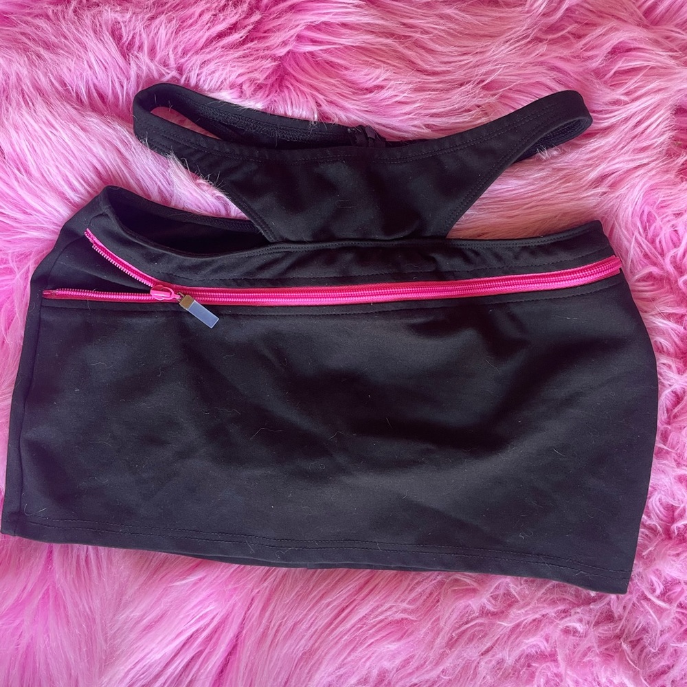Black Mini Skirt with Pink Zip Detail